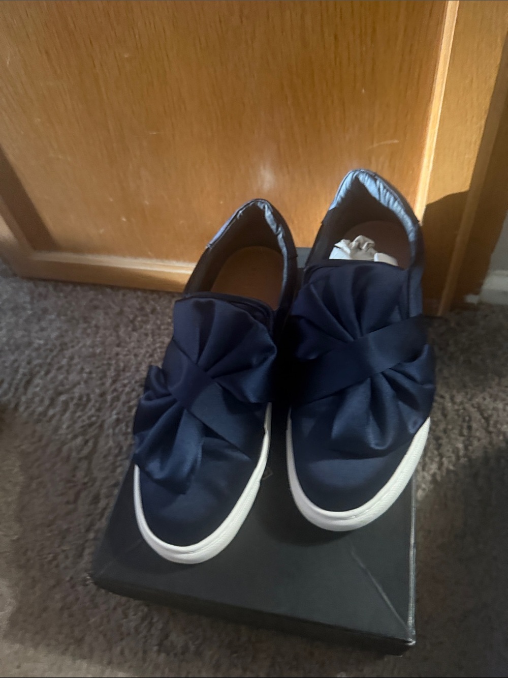 Halogen Navy Satin Bow Slip-On Sneakers